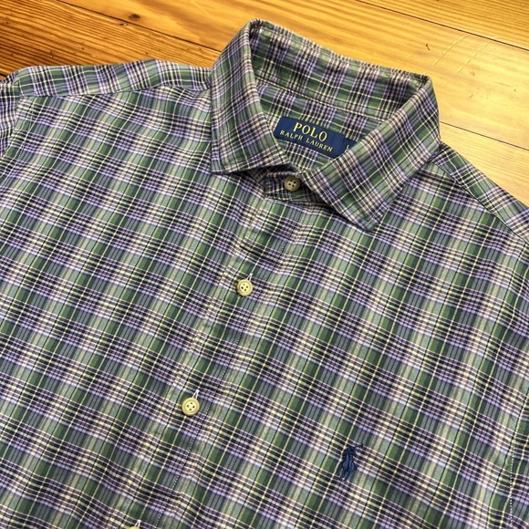 Polo Ralph Lauren Other - Polo Ralph Lauren Mens L Purple‎ Green Plaid Button Down Long Sleeve Shirt Pony